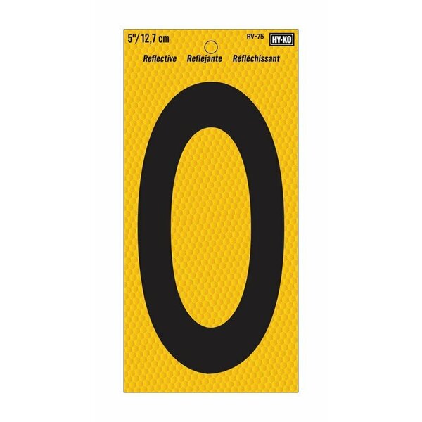 Hy-Ko Number 0 Yellow 5 in.Reflct RV-75/0